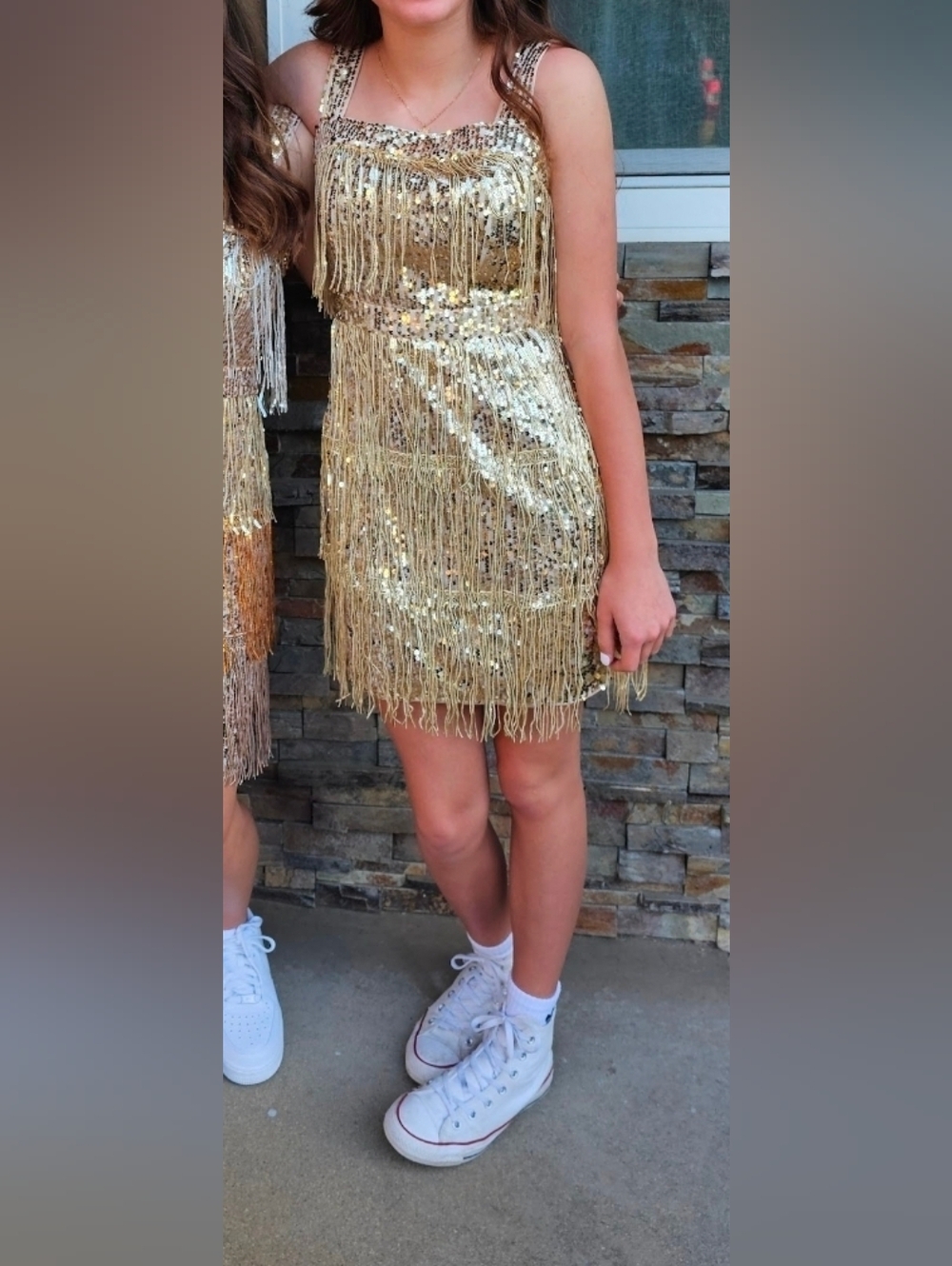 SHEIN Gold Sequined Fringe Cocktail Dress